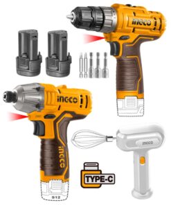 Combo 3 Herramientas Inalámbricas 12V: Taladro + Atornillador de Impacto + Batidora + 2 Baterías 1.5AH