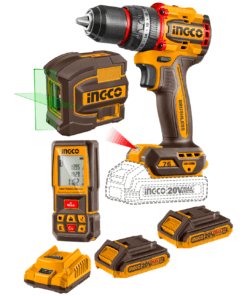 Combo 3 Herramientas: Taladro Percutor de Impacto 76NM + Nivel Láser Autonivelante + Medidor de Distancia Láser + 2 Baterías 2AH + Cargador